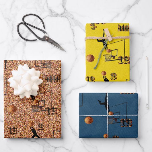 Drie basketbal Afbeeldingen, cadeaupapier, Inpakpapier Vel (Voorkant)