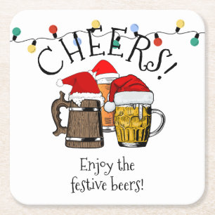 DRIE BEERS CHEERS Kerstmis Vierkante Kartonnen Onderzetter