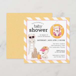 Drie Beren in het Beach Baby shower voor Meisje Kaart