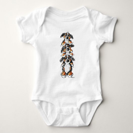 Drie Bernese Mountain Dogs Cartoon Romper (Voorkant)
