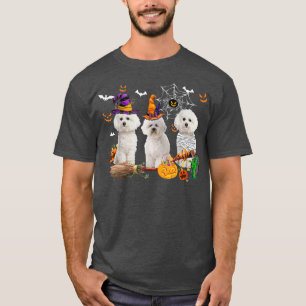 Drie Bichon Frise Dogs Witch Halloween Mummy Scar T-shirt