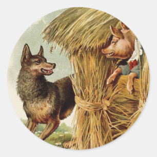 Drie Biggetjes Grote Boze Wolf, Klassiek Sprookje Ronde Sticker