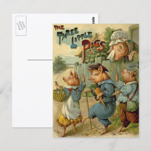 Drie Biggetjes Vintage Sprookje Briefkaart