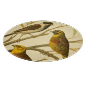 Drie binnenlandse vogels op een filiaal snijplank (Hoek)