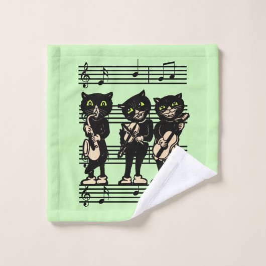 Drie Black Cat muzikanten Blad met Notities Groen Washandje (Wasdoekje)