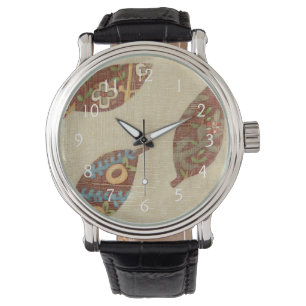 Drie bladeren op Linen Texture Background Horloge