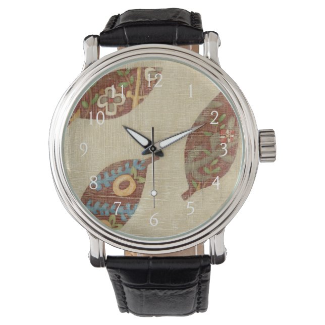 Drie bladeren op Linen Texture Background Horloge (Voorkant)