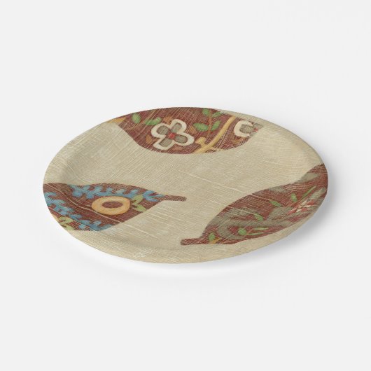 Drie bladeren op Linen Texture Background Papieren Bordje (Gekanteld)