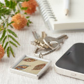 Drie bladeren op Linen Texture Background Sleutelhanger (Zijkant)