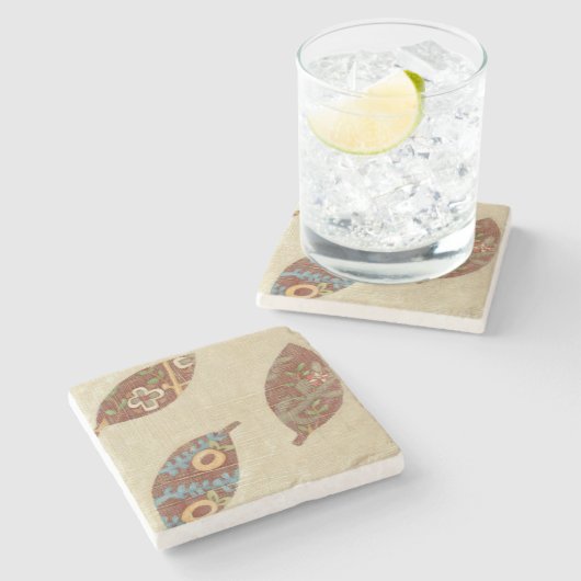 Drie bladeren op Linen Texture Background Stenen Onderzetter (Zijkant)