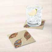 Drie bladeren op Linen Texture Background Vierkante Kartonnen Onderzetter (Insitu)