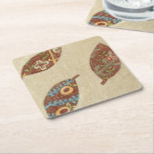 Drie bladeren op Linen Texture Background Vierkante Kartonnen Onderzetter (Schuin)