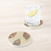 Drie bladeren op Linen Texture Background Zandsteen Onderzetter (Zijkant)