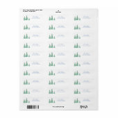 Drie blauwe groene Waterverf pijnbomen Etiket (Full Sheet)
