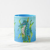 Drie Blauwe Groene Zeepaarddraken Zeewier Water Mok (Midden)