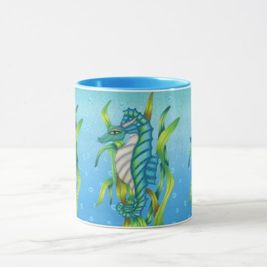 Drie Blauwe Groene Zeepaarddraken Zeewier Water Mok (Midden)