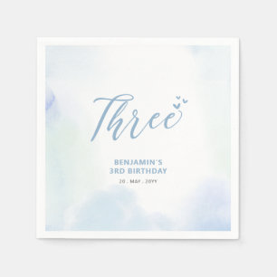 Drie   Blauwe harten en Waterverf jongen 3e verjaa Servet