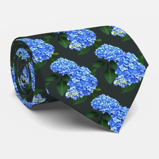 Drie blauwe hortensia's stropdas (Opgerold)