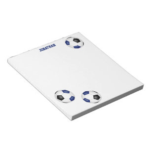 Drie Blauwe Zwarte voetballen Speler Naam Notitieblok