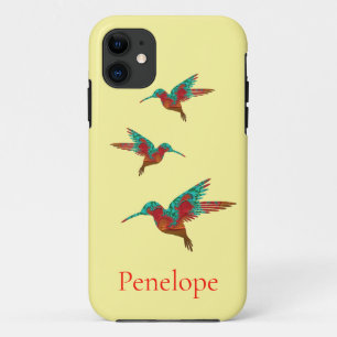 Drie Blauwgroen en Rode Fractale Hummingvogels met iPhone 11 Hoesje