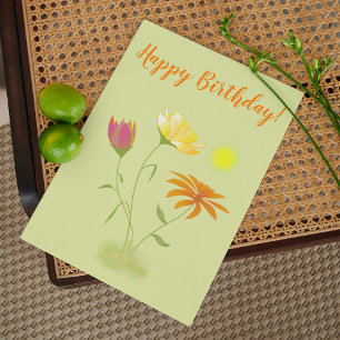 Drie bloemen in de zon - Birthday transparant. Kaart