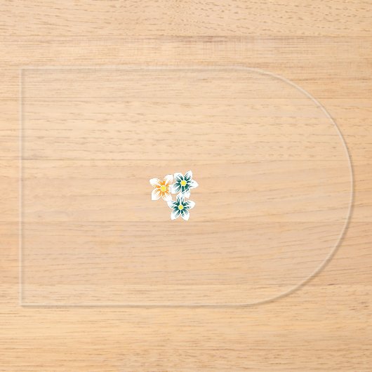 Drie bloemetjes met groene en oranje bloemblaadjes acryl uitnodigingen (Voorkant)