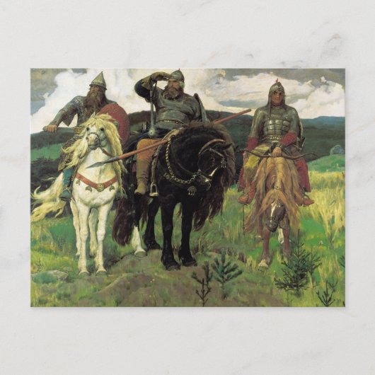 Drie Bogatyrs (1898) van Viktor Vasnetsov Print Briefkaart (Voorkant)