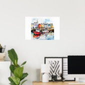 Drie boten in de Vissende haven Poster (Thuiskantoor)