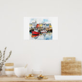 Drie boten in de Vissende haven Poster (Keuken)