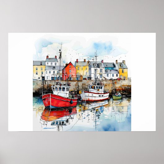 Drie boten in de Vissende haven Poster (Voorkant)