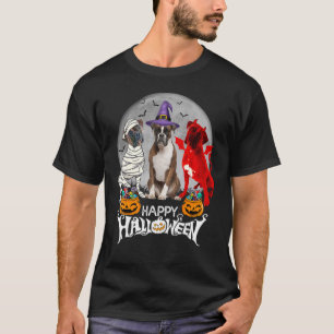 Drie Boxer Hond Gebrindlede Boxer Mummie Heks Duiv T-shirt