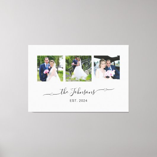 Drie bruiloft foto hart swash handtekening canvas afdruk (Voorkant)