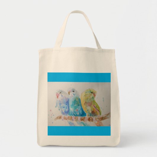 Drie Budgies Sitting Waterverf blue Gift Bag Tote Bag (Voorkant)