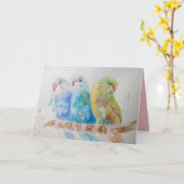 Drie Budgies Zittend op een Tak Leuke Kaart (Gele Bloem)