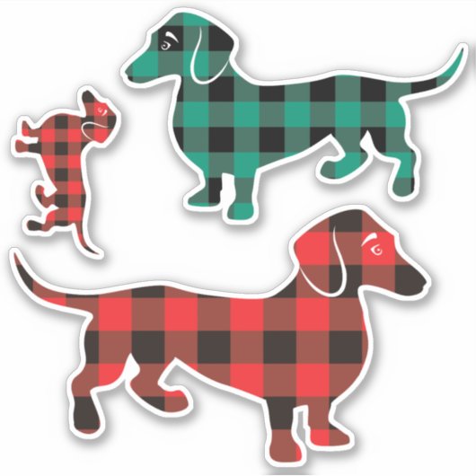 Drie Buffalo Plaid Dachshund Stickers (Voorkant)
