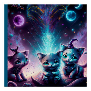Drie buitenaardse Kittens in een buitenaardse omge Perfect Poster