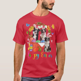 Drie bunny Border Collie Dogs in Paaseieren Bask T-shirt
