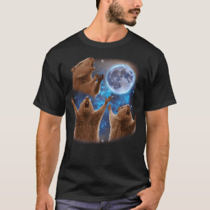 Drie capibara's huilen naar de maan rare meme t-shirt