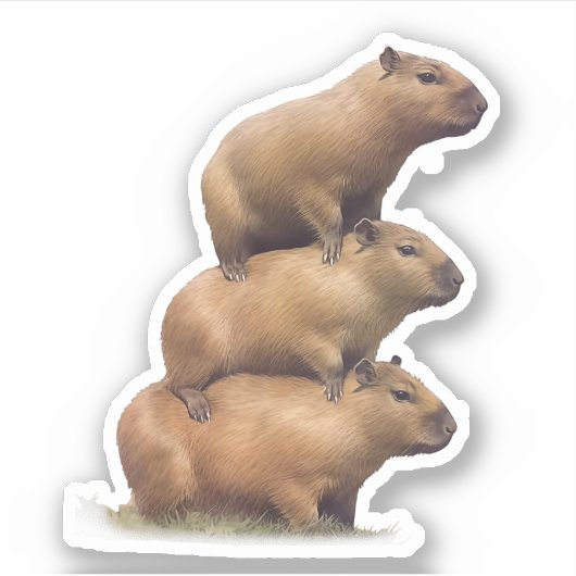 Drie Capybaras Funny Capybara Humor Stack Animal Sticker (Voorkant)