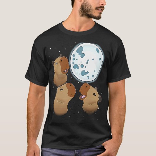 Drie Capybaras Moon 3 Capybara Howling bij de Moo T-shirt (Voorkant)