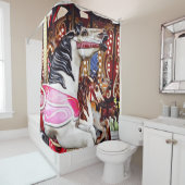 Drie carrouselpaarden dicht bij elkaar douchegordijn (In situ)