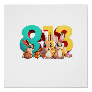 Drie cartoon konijnen die een enorm nummer 3 vasth perfect poster