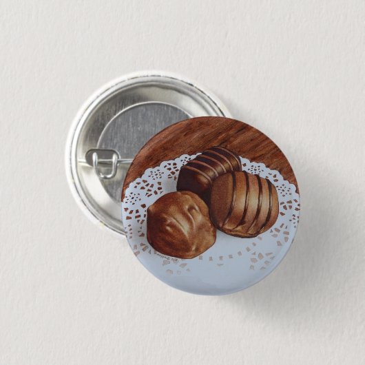 Drie chocolade ronde button 3,2 cm (Voorkant /achterkant)