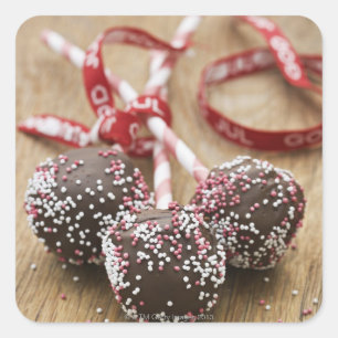 Drie chocoladelollipops vierkante sticker