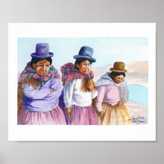 Drie Cholitas; inheemse vrouwen van Bolivia Poster (Voorkant)