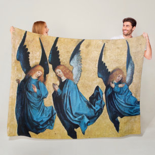 DRIE CHRISTMAS ANGELS IN BLAUW FLEECE DEKEN
