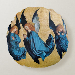 DRIE CHRISTMAS ANGELS IN BLAUW ROND KUSSEN