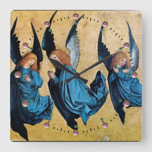 DRIE CHRISTMAS ANGELS IN BLAUW VIERKANTE KLOK