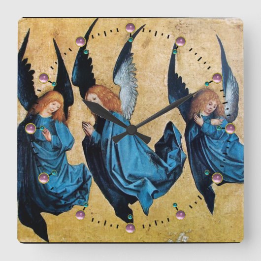 DRIE CHRISTMAS ANGELS IN BLAUW VIERKANTE KLOK (Voorkant)
