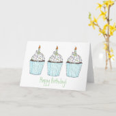 Drie Cupcakes met kaarle Happy Birthday Cake Kaart (Gele Bloem)